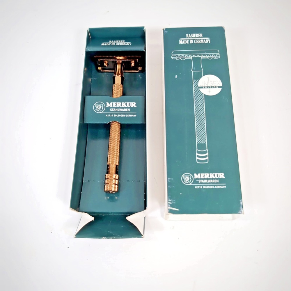 Merkur 24G Safety Razor Unisex Straight Comb Extra Long 5" Handle Rose Gold